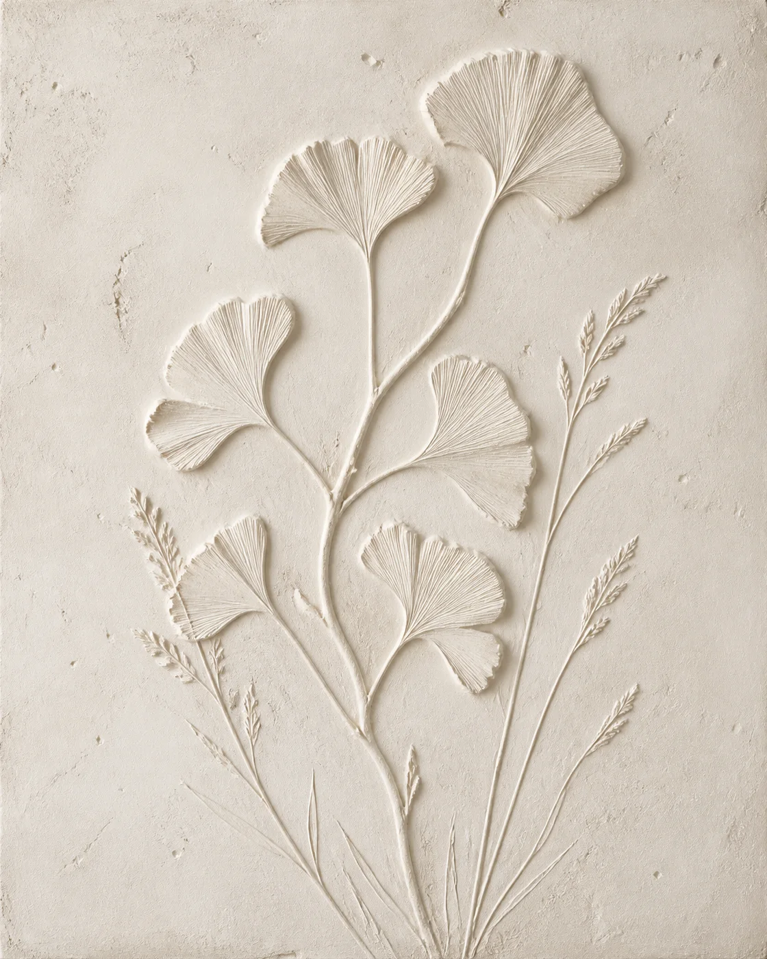 银杏与野草浅浮雕 / Ginkgo Wild Grass Plaster Relief