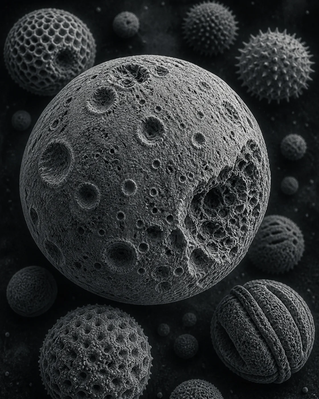 月壤花粉：扫描电镜微观地貌 / Lunar Pollen: SEM-Inspired Micro World