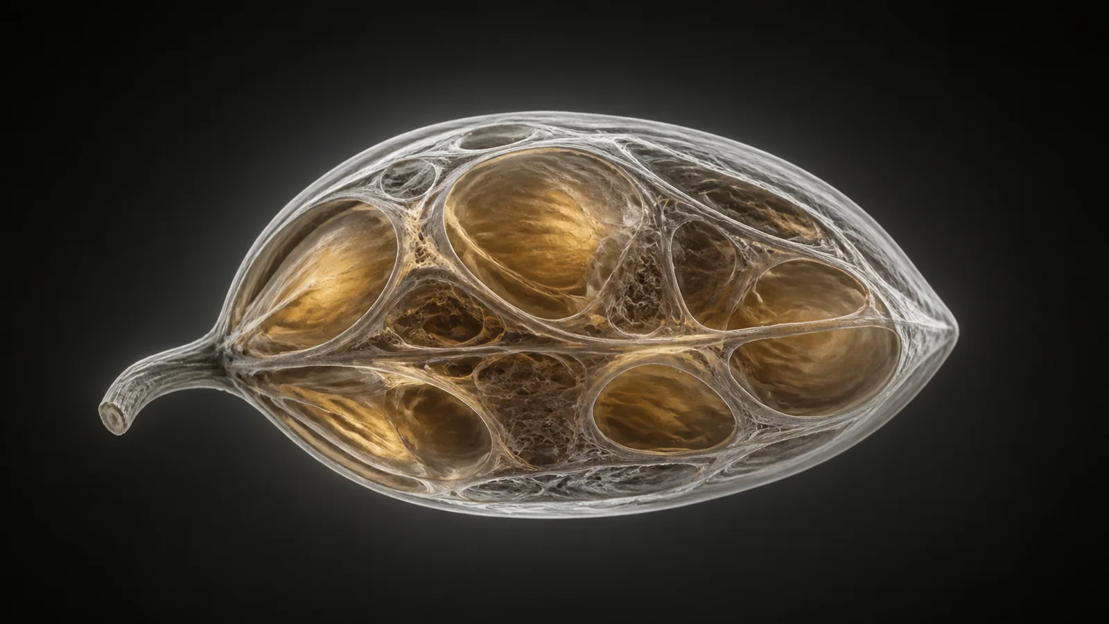 琥珀种荚：半透明内部腔室 / Amber Seedpod: Translucent Internal Chambers