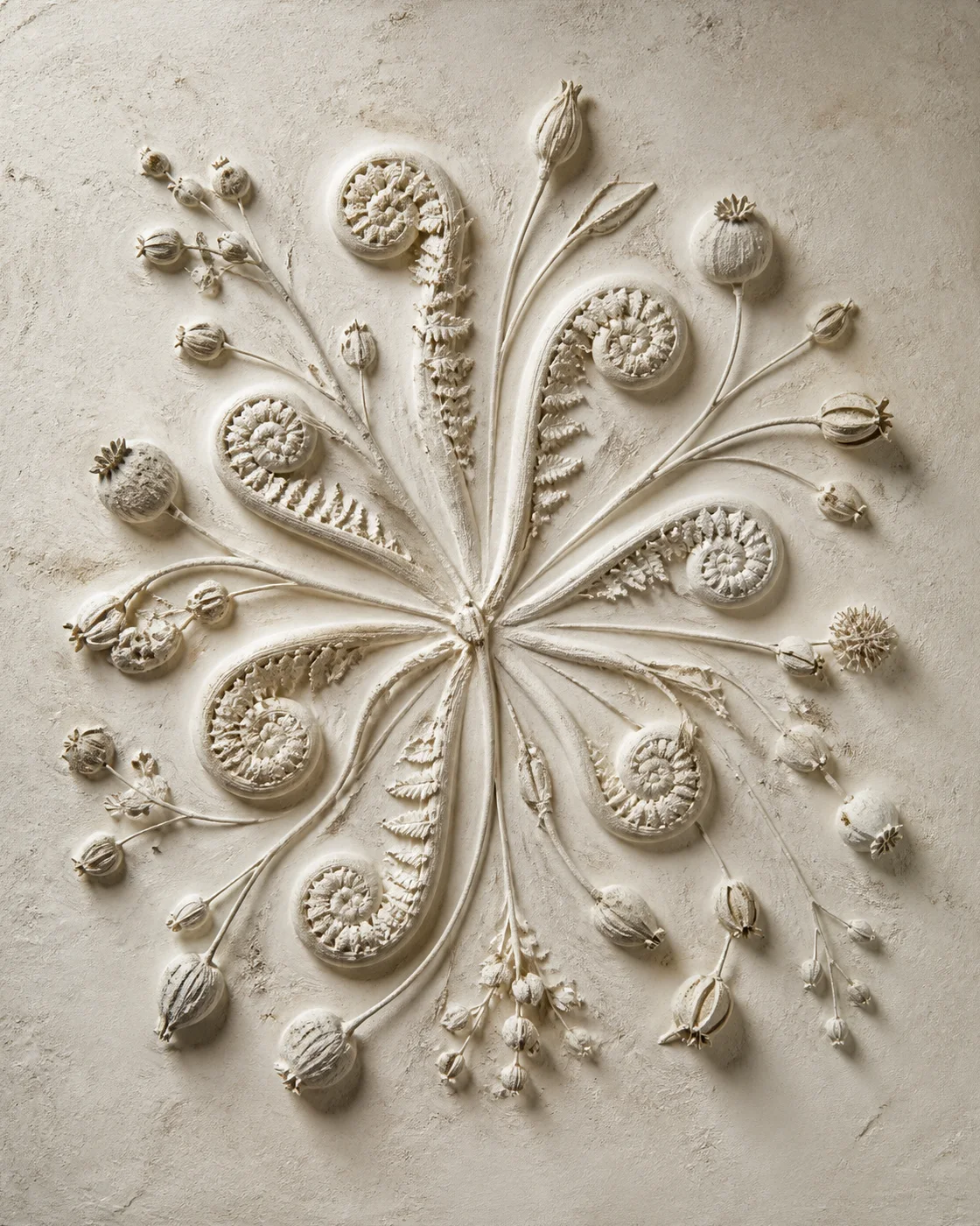 蕨叶种荚放射浮雕 / Fern Seedpod Radial Plaster Relief