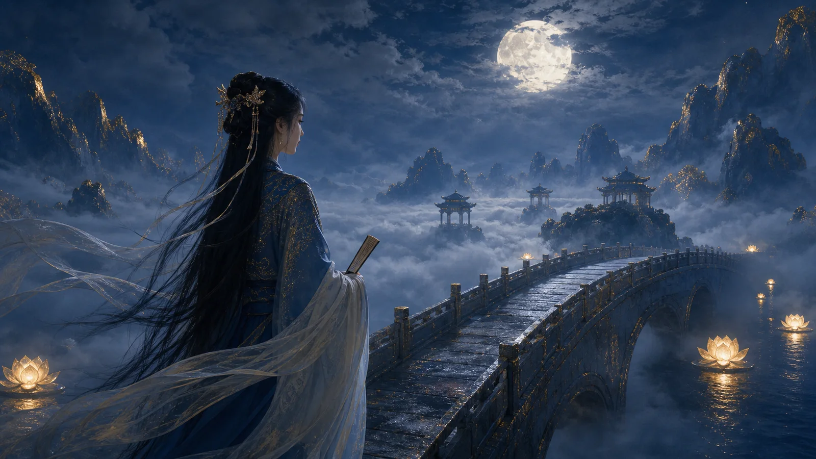 月莲金墨桥｜Moonlit Lotus Bridge