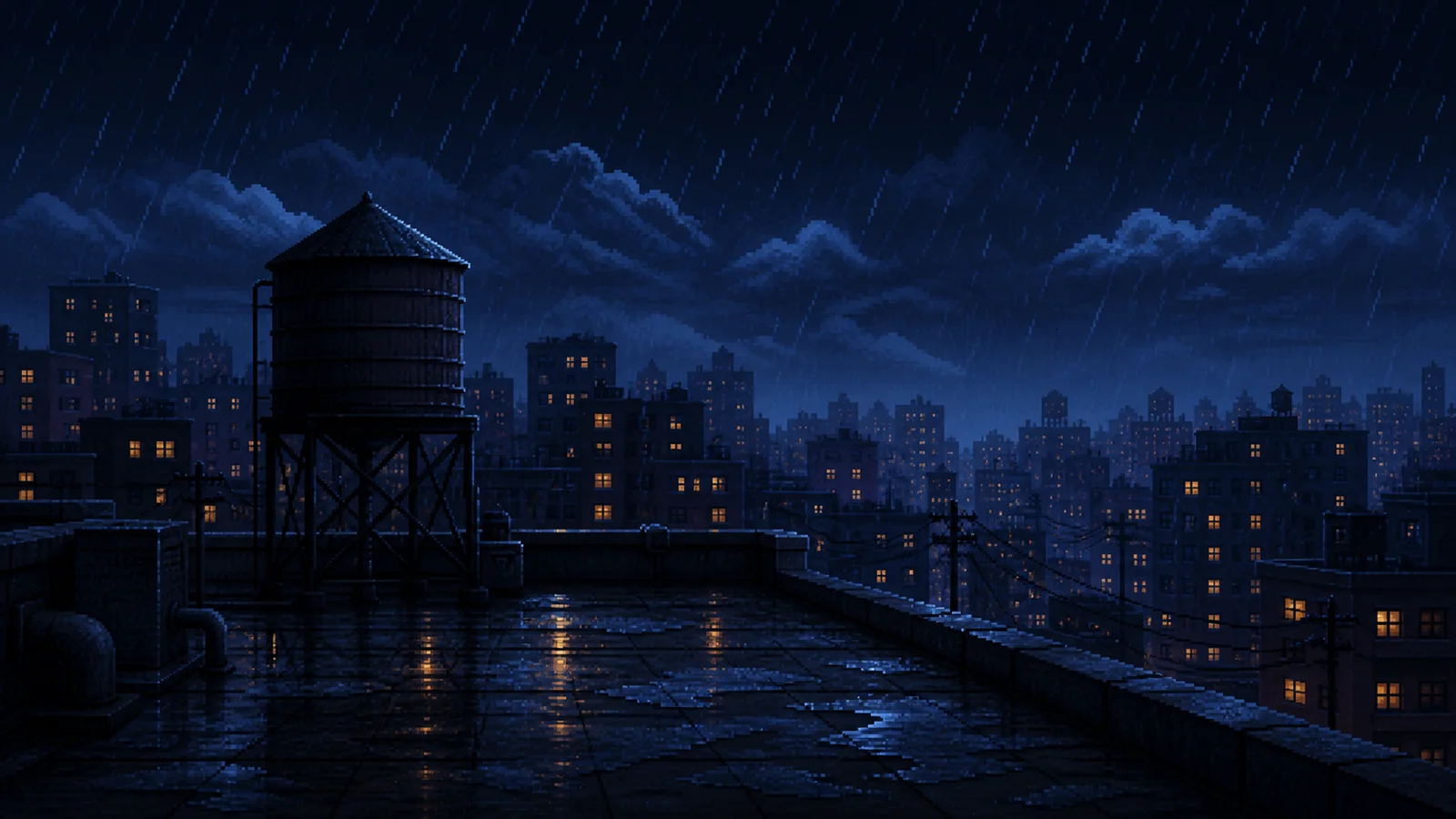像素雨夜天台｜Pixel Rainy Rooftop City