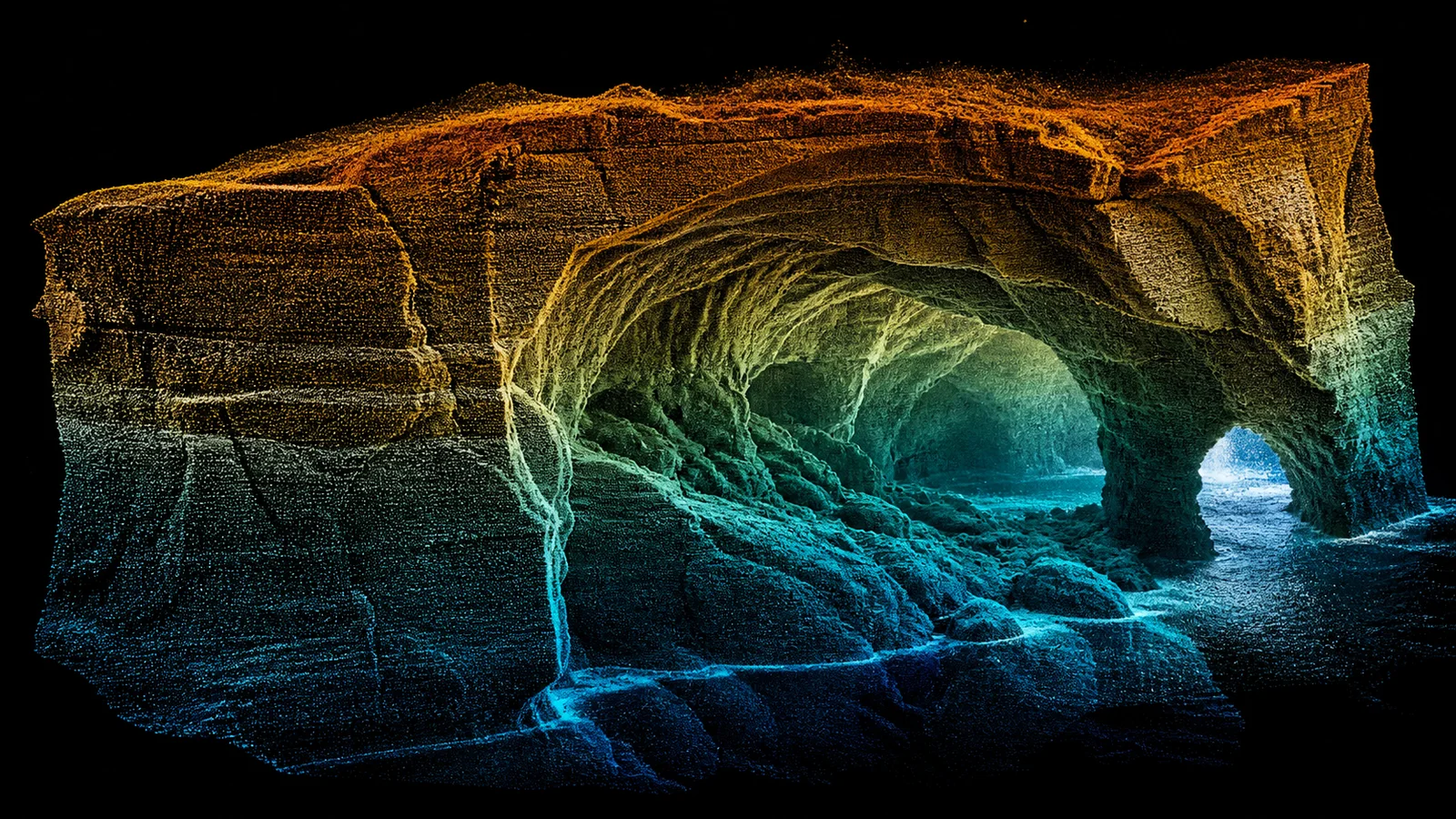 海蚀洞剖面：滨海点云地貌 / Sea Cave Cutaway: Coastal Point Cloud Terrain