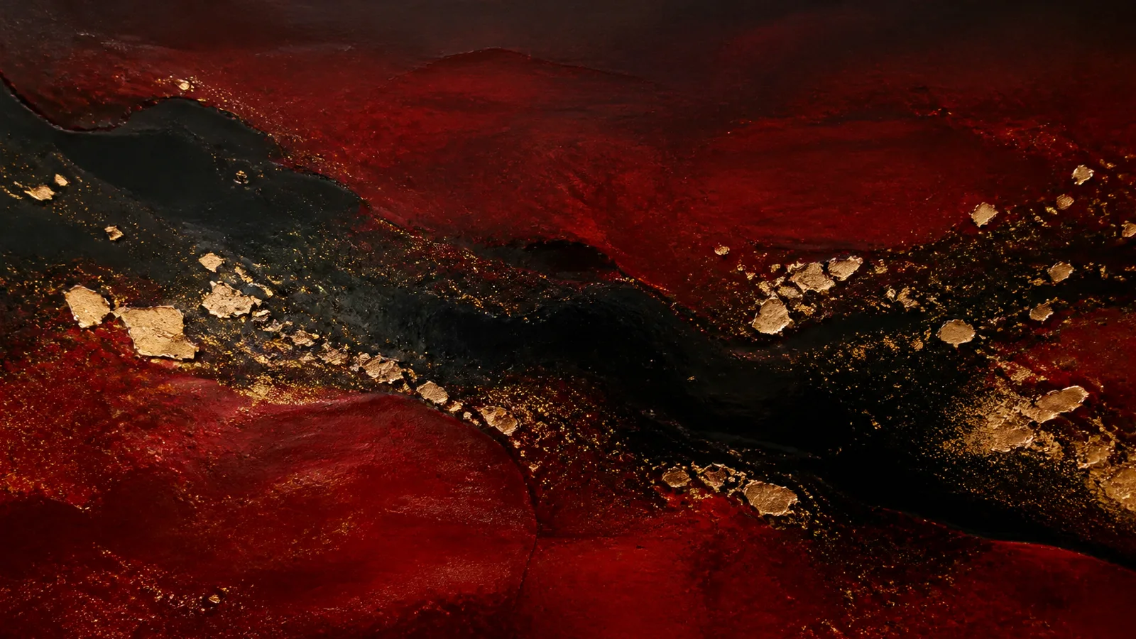 深朱黑漆夜河金色碎光 / Vermilion Night River with Fragmented Gold Light