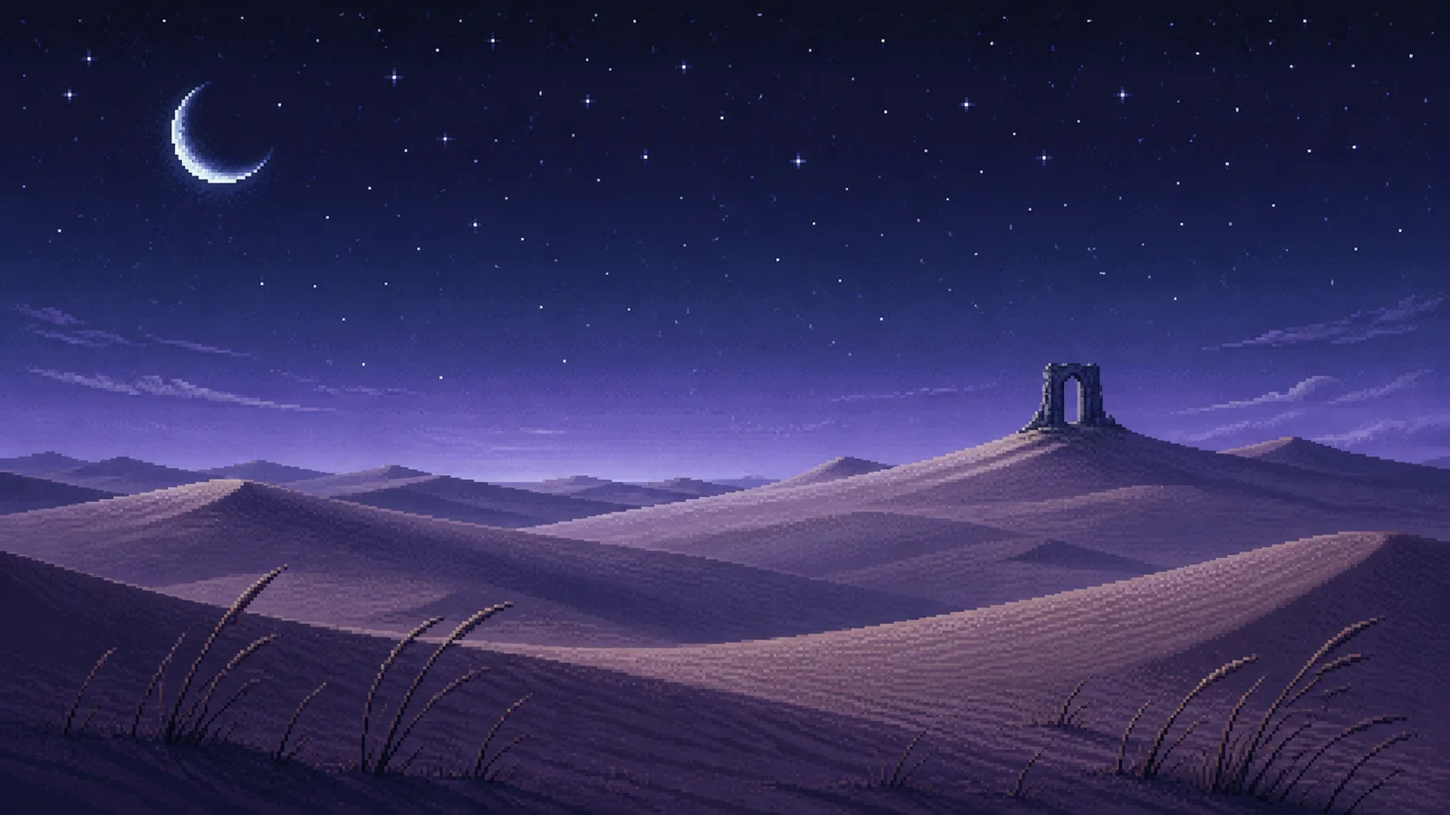 像素月夜沙漠拱门｜Pixel Moonlit Desert Arch