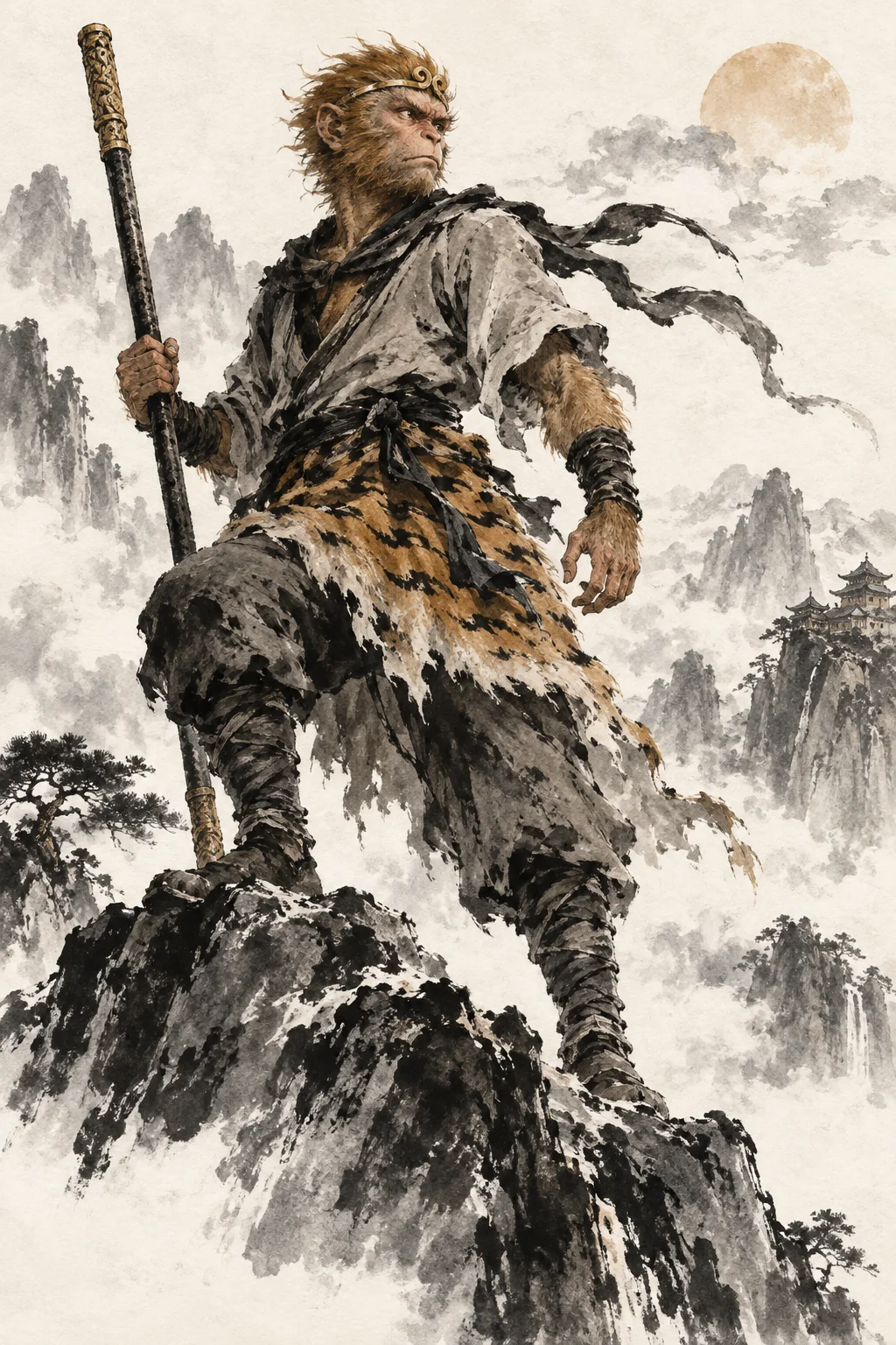 孙悟空·踏峰执棒（水墨国风）