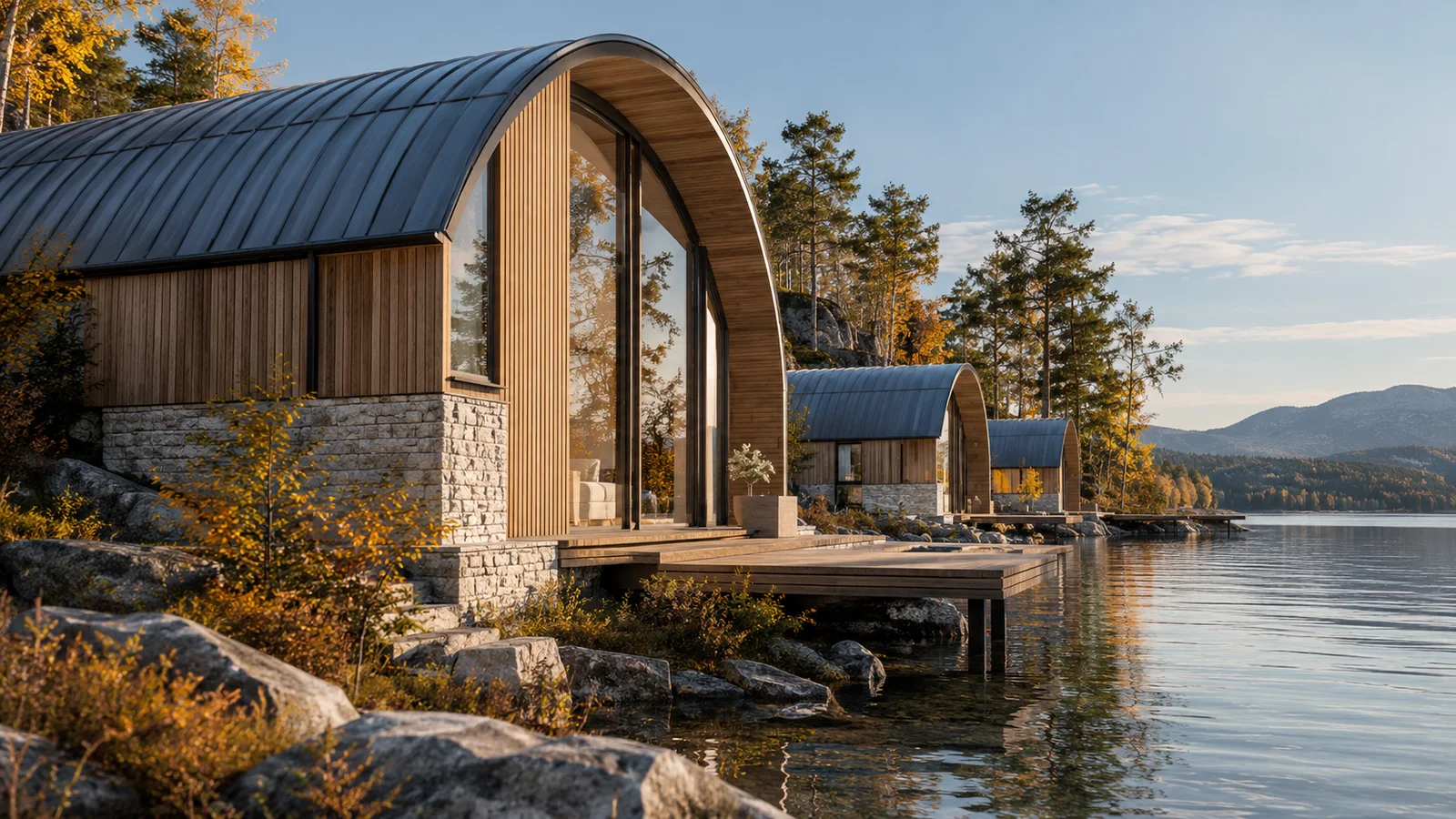 未来科幻建筑｜湖畔模块住宅