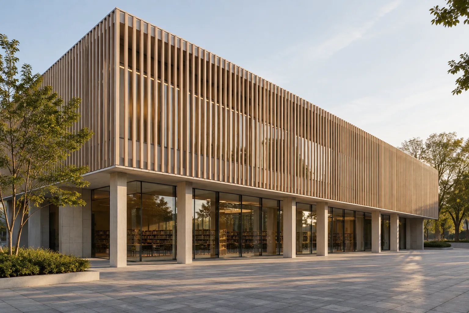 现代极简建筑｜城市格栅图书馆